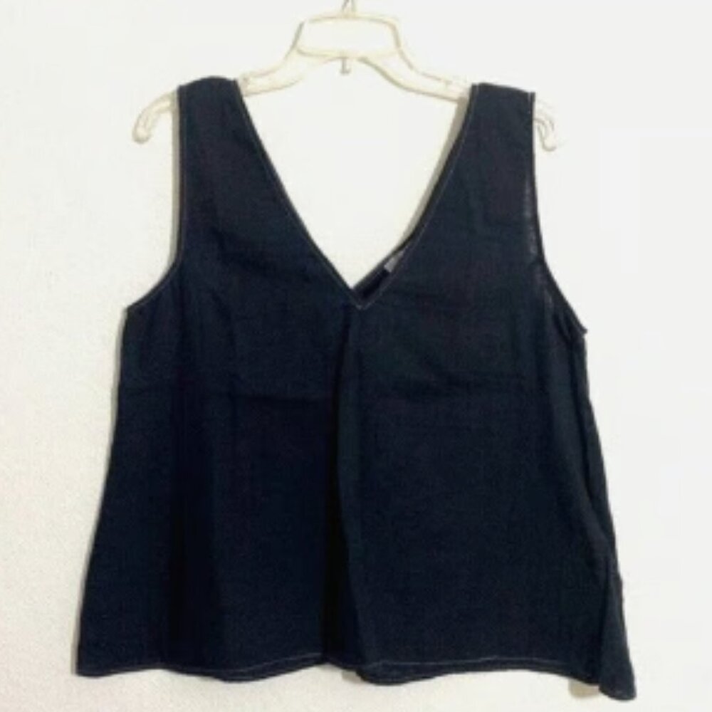 CALME Women's V-Neck Drape Tank Tops BLACK Size M